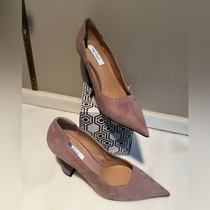 THE FOLD Italian Women's Suede Pumps—Taupe, Size 37/US 6.5-7